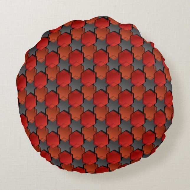 Überlappen roter Sechsecke und "grauer Stern" Rundes Kissen (Rückseite)