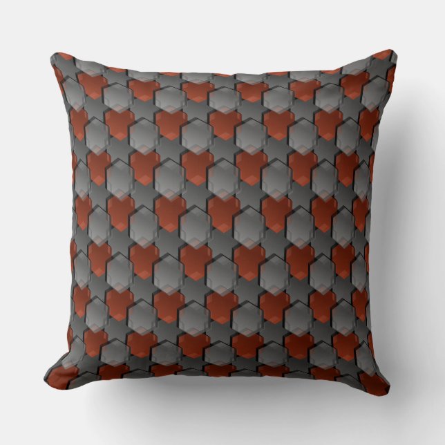 Überlappen von grauen und roten Hexagonen Kissen (Vorderseite)