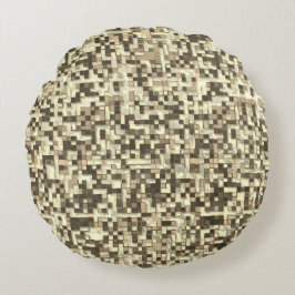 Überlappen von Mini-Quadraten in Braunbeige Rundes Kissen