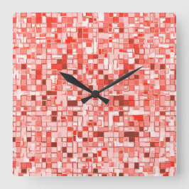Überlappen von Mini-Quadraten, Rot- oder Korallent Quadratische Wanduhr