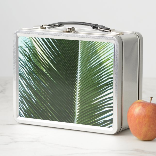 Überlappen von Palm Fronds Tropical Green Abstrakt Metall Brotdose (Beispiel)