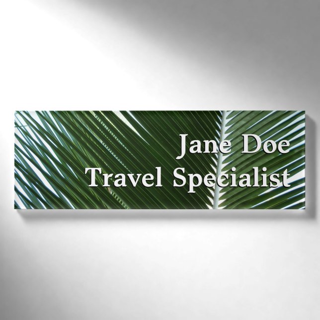 Überlappen von Palm Fronds Tropical Green Abstrakt Namenschild (Vorderseite)