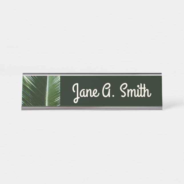 Überlappen von Palm Fronds Tropical Green Abstrakt Schreibtischnamensplakette (Vorderseite )