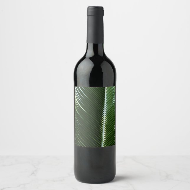 Überlappen von Palm Fronds Tropical Green Abstrakt Weinetikett (Vorderseite)