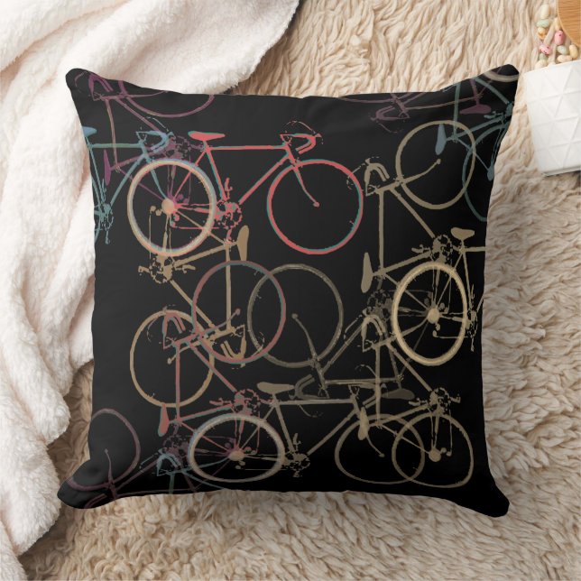 Überlappende Grafikfahrräder Cool Schwarz Kissen (Decke)