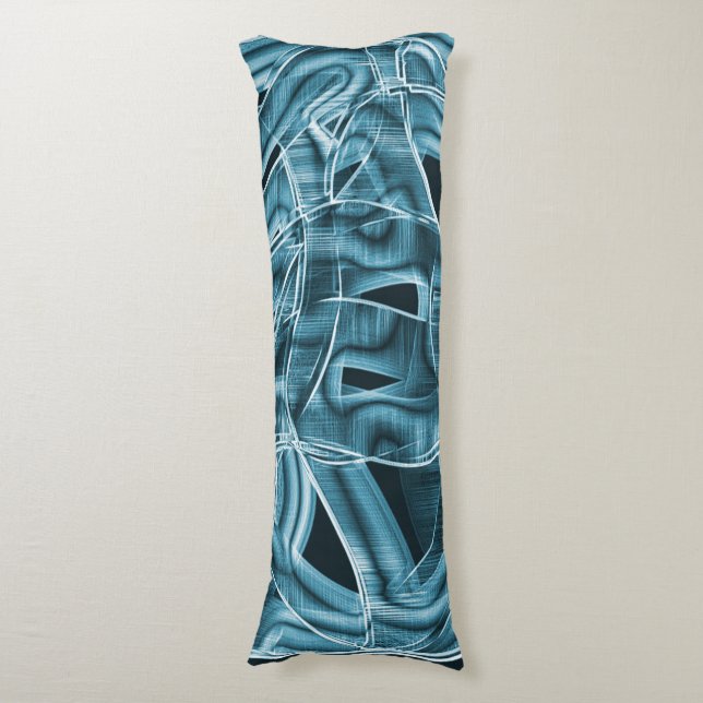 Überlappende Kurven in Bandform, blaues Neonrelief Seitenschläferkissen (Vorderseite Vertikal)