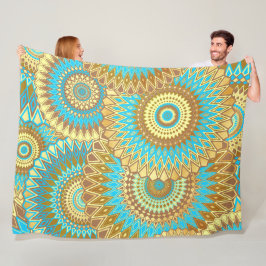 Überlappende Mandala Blau Braun Gold Fleecedecke