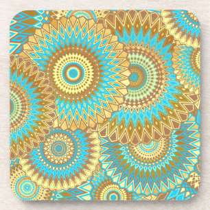 Überlappende Mandala Blau Braun Gold Getränkeuntersetzer