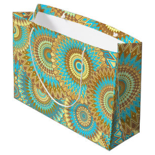 Überlappende Mandala Blau Braun Gold Große Geschenktüte