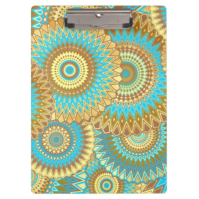 Überlappende Mandala Blau Braun Gold Klemmbrett (Vorderseite)