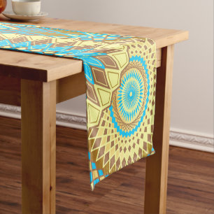 Überlappende Mandala Blau Braun Gold Kurzer Tischläufer