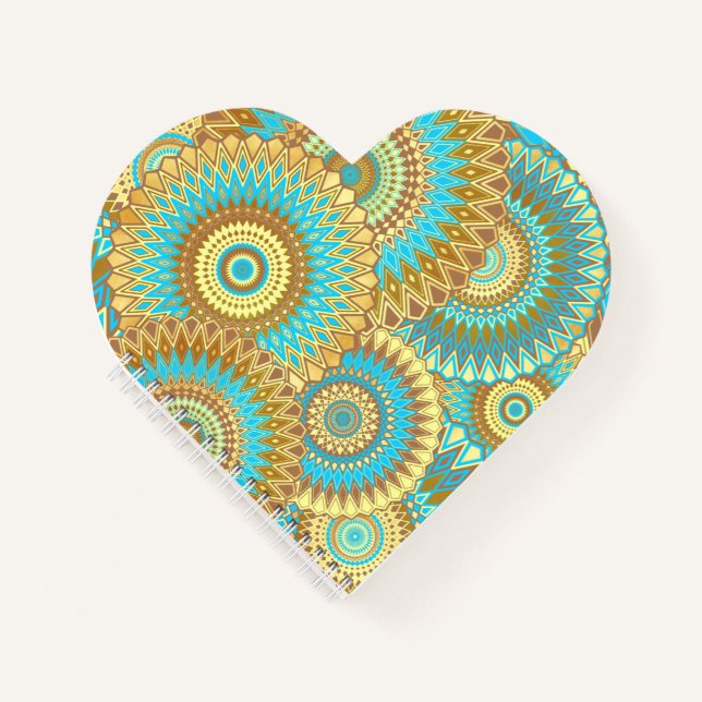 Überlappende Mandala Blau Braun Gold Notizbuch (Vorderseite)