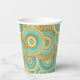 Überlappende Mandala Blau Braun Gold Pappbecher