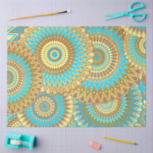 Überlappende Mandala Blau Braun Gold Seidenpapier