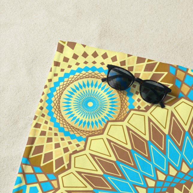 Überlappende Mandala Blau Braun Gold Strandtuch (Beispiel)