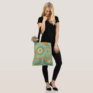 Überlappende Mandala Blau Braun Gold Tasche