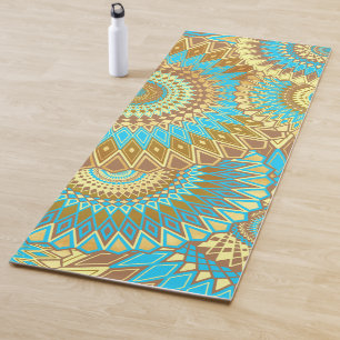 Überlappende Mandala Blau Braun Gold Yogamatte