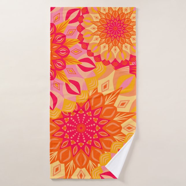 Überlappende Mandala Orange Pink Gelb Badehandtuch (Badehandtuch)