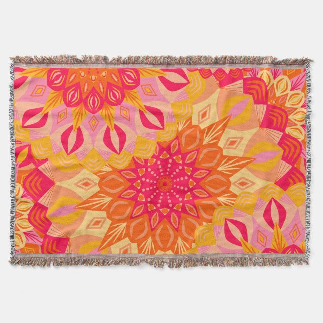 Überlappende Mandala Orange Pink Gelb Decke (Vorderseite)