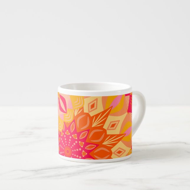 Überlappende Mandala Orange Pink Gelb Espressotasse (Vorderseite Rechts)
