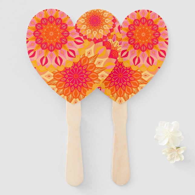 Überlappende Mandala Orange Pink Gelb Fächer (Vorne und Hinten)