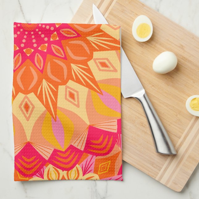 Überlappende Mandala Orange Pink Gelb Geschirrtuch (Viertel Falte)