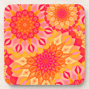 Überlappende Mandala Orange Pink Gelb Getränkeuntersetzer