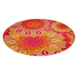 Überlappende Mandala Orange Pink Gelb Schneidebrett