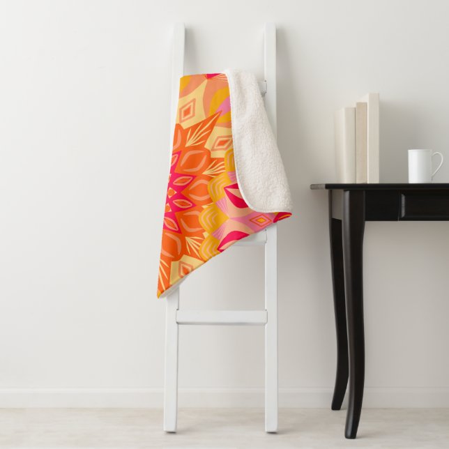 Überlappende Mandala Orange Pink Gelb Sherpadecke (Beispiel)