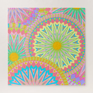 Überlappende Mandala Pink Blau Gelb Mint Lila