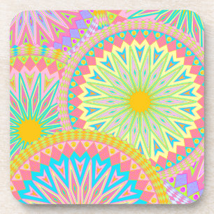 Überlappende Mandala Pink Blau Gelb Mint Lila Getränkeuntersetzer