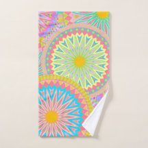 Überlappende Mandala Pink Blau Gelb Mint Lila