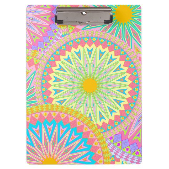 Überlappende Mandala Pink Blau Gelb Mint Lila Klemmbrett (Vorderseite)