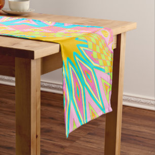 Überlappende Mandala Pink Blau Gelb Mint Lila Kurzer Tischläufer