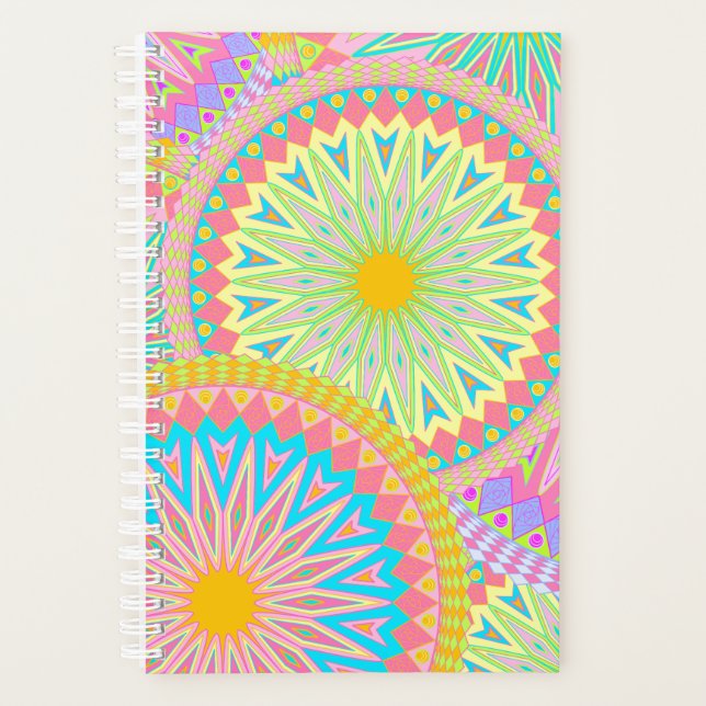Überlappende Mandala Pink Blau Gelb Mint Lila Planer (Vorderseite)