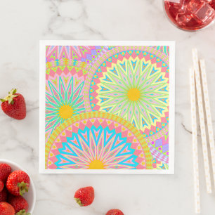 Überlappende Mandala Pink Blau Gelb Mint Lila Serviette