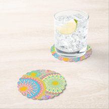 Überlappende Mandala Pink Blau Gelb Mint Lila