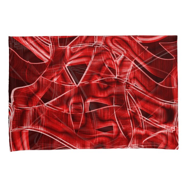 Überlappende rote Acrylbandüberreste Kissenbezug (Vorderseite-Rechts)