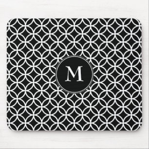 Überlappendes Muster aus weißen Kreisen auf schwar Mousepad