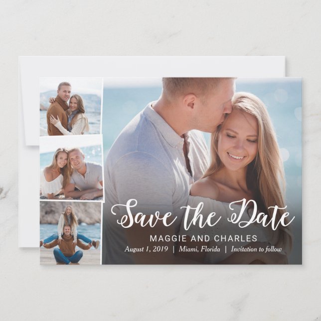 Überlappte Fotos Save the Date Karte (Vorderseite)