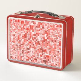 Überlappung von kleinen Quadraten, Rot- oder Koral Metall Brotdose