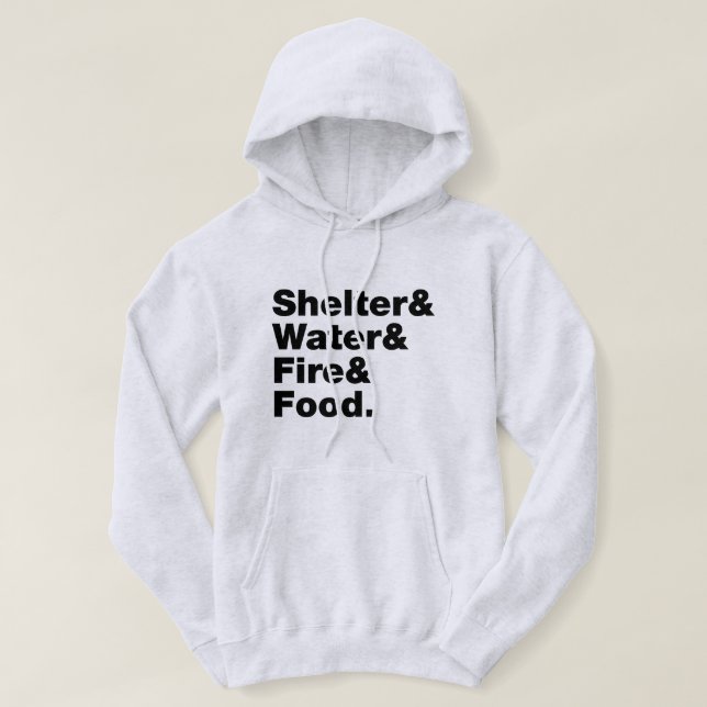 Überleben (Unterkunft & Wasser & Feuer & Nahrung) Hoodie (Design vorne)