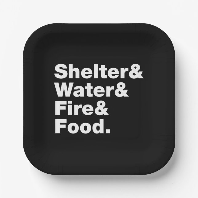 Überleben (Unterkunft & Wasser & Feuer & Nahrung) Pappteller (Vorderseite)