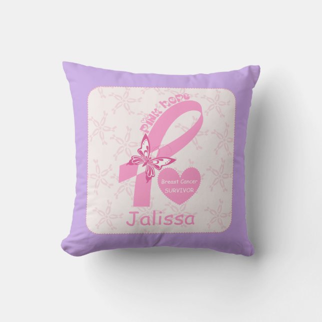 Überlebende von Rosa Ribbon Brustkrebs & lila Gren Kissen (Vorderseite)