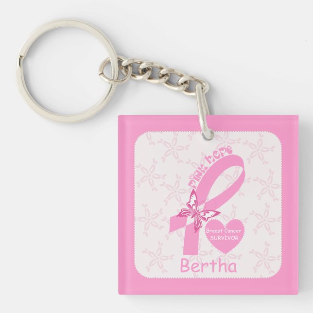 Überlebende von Rosa Ribbon Brustkrebs & lila Gren Schlüsselanhänger (Vorderseite)