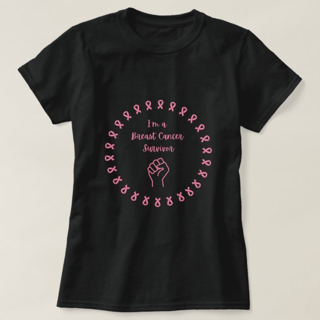 Überlebender Brustkrebs Rosa Faust Schwarz T-Shirt (Design vorne)