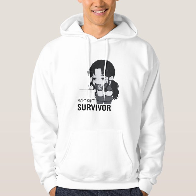 Überlebender der Nachtschicht Relatable Chibi-Kran Hoodie (Vorderseite)