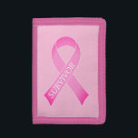 Überlebender des Brustkrebs-Bewusstseins in Rosa B Trifold Geldbörse<br><div class="desc">Rosa Band Brustkrebs Bewusstsein Überlebende Trifold Wallet. Personalisiertes Logo-Design. Fügen Sie Ihren eigenen,  benutzerdefinierten Unterstützungstext,  Krieger-Zitat oder Überlebensnamen hinzu.</div>