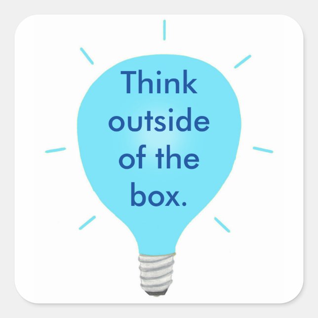 Überlegen Sie außerhalb der Box Blue Light Bulb St Quadratischer Aufkleber (Vorderseite)