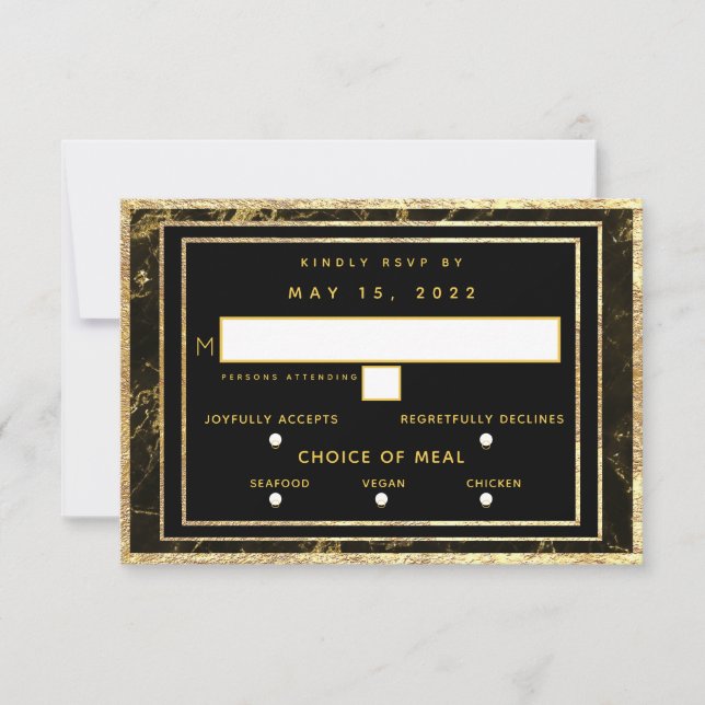 Übernachtungen in Granit Gold Hochzeit 3 Mahlzeite RSVP Karte (Vorderseite)